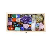 Premium Crystals and Healing Stones Set in Wooden Display Box, Gemstones and Crystals Kit, 7 Chakra Stones, Raw Crystals for Beginners, Witchcraft Supplies and Tools, Spiritual Gifts for Women
