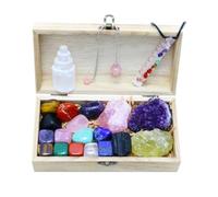 Premium Crystals and Healing Stones Set in Wooden Display Box, Gemstones and Crystals Kit, Raw Crystals for Beginners, 7 Chakra Stones, Witchcraft Supplies and Tools, Spiritual Gifts for Women