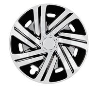 PREMIUM Cubiertas de Rueda Cubiertas de Ruedas 'Modelo: Cyrkon' Juego de 4, Color: Blanco y Negro, Diámetro del Borde 16 Pulgadas