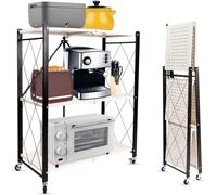 Premium Estantería plegable de 3 estantes con ruedas - Organizador instantáneo - No requiere montaje - Estantería de metal resistente para el hogar - Diseño plegable para salón y cocina
