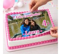 *PREMIUM* FOTO para PASTEL COMESTIBLE, oblea con foto personalizada nombre y edad para pastel o Tarta, especial para cumpleaños, Medida RECTANGULAR