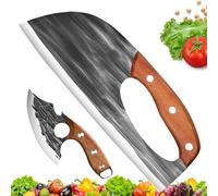 Premium Hand-Forged Chef'S Knife & Cleaver Set, Hand-Forged Kitchen Knife, Long-Lasting Sharp V-Shaped Edge Kitchen Slicing Cleaver for Kitchen, Camping, Outdoor Cooking, BBQ