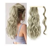 Premium Human Hair Ponytail Extension for Women, 20 "cuerpo ondulado envoltura alrededor de cola de caballo extensión de cabello for mujeres esponjoso sintético Natural suave postizo sintético largo o
