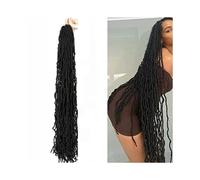 Premium Human Hair Ponytail Extension for Women, 36 pulgadas Faux Locs Crochet Hair 21Strands/Pack Pelo sintético suave 1B# Pre-twsied Long Locs Crochet Trenzas Extensión de cabello trenzado ondulado