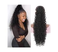 Premium Human Hair Ponytail Extension for Women, Clip de cabello humano Remy en extensiones de cola de caballo onduladas de agua 10-24 pulgadas onda larga cabello humano rizado cola de caballo envoltu