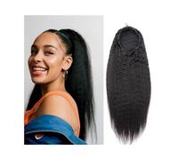 Premium Human Hair Ponytail Extension for Women, Extensión de cabello humano real de cola de caballo recta rizada, extensión de cola de caballo con cordón de cabello brasileño liso Yaki negro Natural,
