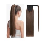 Premium Human Hair Ponytail Extension for Women, Extensión de cola de caballo de 16-26 pulgadas Cabello humano #2 Marrón oscuro Largo y recto Envoltura alrededor de cola de caballo Clip de cabello Rem