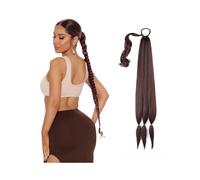 Premium Human Hair Ponytail Extension for Women, Extensión de cola de caballo trenzada de 26/34 pulgadas de largo con lazo for el cabello Yaki envoltura recta alrededor de cola de caballo pieza de cab