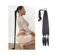 Premium Human Hair Ponytail Extension for Women, Extensión de cola de caballo trenzada de 26/34 pulgadas de largo con lazo for el cabello Yaki envoltura recta alrededor de cola de caballo pieza de cab