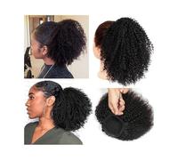 Premium Human Hair Ponytail Extension for Women, Extensiones de cola de caballo con cordón Afro Kinky Curly Cabello humano Cola de caballo 10 "-24" Natural Negro Brasileño Remy Cabello Afro Rizado Col