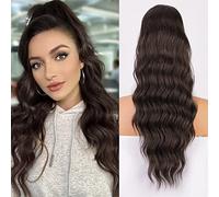 Premium Human Hair Ponytail Extension for Women, Extensiones de cola de caballo con cordón for mujer, cabello de fibra resistente al calor de uso diario, cola de caballo ondulada larga sintética,Perf