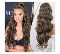 Premium Human Hair Ponytail Extension for Women, Extensiones de cola de caballo sintéticas for mujeres postizo de cola de caballo sintético esponjoso largo ondulado Natural suave,Perfect for Half-Up,
