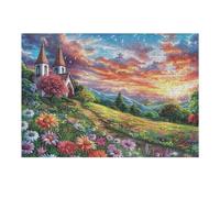 Premium Iglesia Sendero Campo de Flores Rural Campo Naturaleza Salvaje Bonita Puzzle 300 Piezas para Adultos Estimulante Divertido Y Cautivador Ideal para Pasatiempos Diarios 300 PCS（40x28cm）