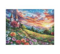 Premium Iglesia Sendero Campo de Flores Rural Campo Naturaleza Salvaje Bonita Puzzle 500 Piezas para Adultos Cautivador Divertido Y Creativo Ideal para Pasar Tiempo Libre 500 PCS（52×38cm）