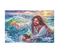 Premium Jesús Milagro en el mar Religioso Fe Espiritual Puzzle 1000 Piezas para Adultos Estimulante Divertido Y Cautivador Ideal para Momentos Libres Y Hobby 1000 PCS（75x50cm）