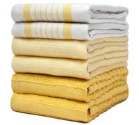 Premium Kitchen Towels (20”x 28”, 6 Pack) - Large Cotton Kitchen Hand Towels - Striped Flat & Terry Towel - Highly Absorbent Tea Towels Set with Hanging Loop - Yellow
