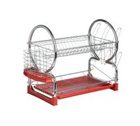 Premier Housewares - Escurridor de Platos de 2 Pisos (con Bandeja extraíble Color Rojo), Cromado