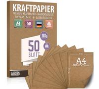 Premium Papel de Estraza A4 de 120 g - 21 x 29,7 cm - Papel de manualidades, cartón natural, hojas de cartón, vintage para boda, regalos y etiquetas (50 hojas)