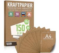 Premium Papel de Estraza A4 de 120 g - 21 x 29,7 cm - Papel de manualidades, cartón natural, hojas de cartón, papel de cartón vintage para boda, regalos y etiquetas (150 hojas)