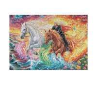 Premium Pareja de Caballos Fuego Flor Bosque Vida Silvestre Naturaleza Salvaje Puzzle 300 Piezas para Adultos Cautivador Divertido Y Creativo Ideal para Pasar Tiempo Libre 300 PCS（40x28cm）