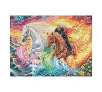Premium Pareja de Caballos Fuego Flor Bosque Vida Silvestre Naturaleza Salvaje Puzzle 500 Piezas para Adultos Estimulante Divertido Y Cautivador Ideal para Pasatiempos Y Familia 500 PCS（52×38cm）
