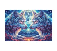 Premium Pareja de Lobos Luna Bosque Florido Vida Silvestre Naturaleza Salvaje Bonita Puzzle 1000 Piezas para Adultos Estimulante Divertido Y Cautivador Ideal para Hobby Y Familia 1000 PCS（75x50cm）