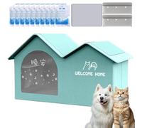 Premium Pet Cooling House with 10 Ice Packs, Foldable Air Conditioned Cat Bed for Indoor and Outdoor Summer Use, Weatherproof Dog Shelter (Green, M (Within 20 catties))