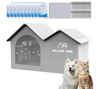 Premium Pet Cooling House with 10 Ice Packs, Foldable Air Conditioned Cat Bed for Indoor and Outdoor Summer Use, Weatherproof Dog Shelter (Gray, XL (Within 55 catties))