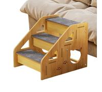 Premium Pet Steps Wooden Ladder, Sturdy Dog Ramp Stairs, 3-Step Ramp Non-Slip, Wood Staircase with Soft Carpet Panels, Indoor Outdoor Access for Sofa Couch Bed