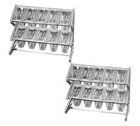 Premium Pizza Topping T - Juego de 2 filas transparentes de latas con tapas y cucharas, encimera para condimentos, 25.4 x 8.9 x 17 pulgadas, plateado, 2 unidades