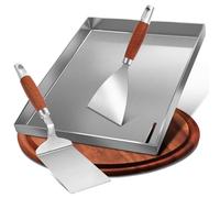 Premium Plancha Set con Espátula para Barbacoa, 30 x 40 cm, Acero Inoxidable, Bandeja Universal para Gas y Carbón, 4 mm Acero Inoxidable