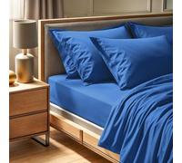 Premium Ranforce Double Fitted Sheet (140 x 190+30 cm), 100% algodón, Cuenta de Hilos 155, Lavable a máquina a 30 °C, Elegante Color Azul para dormitorios acogedores