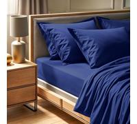 Premium Ranforce - Sábana Bajera Doble (140 x 190 + 30 cm), Color Azul Oscuro, 100% algodón, 155 Hilos, Lavable a máquina a 30 °C, Ropa de Cama Suave y Duradera