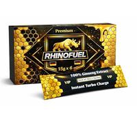 Premium RHINOFUEL Miel - Con Ginseng, Jalea Real y Vitaminas B1 y B2 | 6 × 15 g | Preparado de miel con extractos vegetales para hombres activos