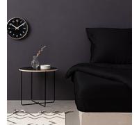 Premium Satin Double Small Fitted Sheet (DE), 100% algodón, 130 x 190+30 cm, 210 Thread Count, Black | Soft, Durable, Machine Washable at 30°C