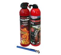 Premium-Seal Juego de extinción de incendios de 500 ml y juego de pinchazos de neumáticos de 650 ml, sellador de neumáticos de coche de hasta 2,5 bar y spray extintor de incendios