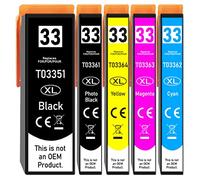 Premium Set de 5 cartuchos para Epson 33XL Multipack XP-540 XP-530 XP-7100 XP-645 XP-640 XP-635 XP-630 XP-900 XP-830
