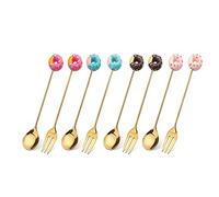 Premium Stainless Steel Cute Flatware Set Cutlery Set Stainless Steel For Kids And Home Mix Colors Doughnut 1 Set Of 8
