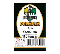 Premium Steel Armour - 100 Fundas para Cartas Coleccionables, Tamaño Asia 59,5x91mm, Plástico Transparente Resistente, Protección contra Desgaste y Daños.