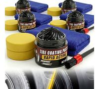 Premium Tire Coating Paste & Black Trim Restorer, Drip-Free Ceramic Rubber Polishing Wax Revives Deep Shine, UV Protection for Auto Interior Exterior, Includes Brush Towel & Sponge (5Pcs)