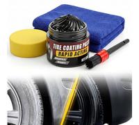 Premium Tire Coating Paste & Black Trim Restorer, Drip-Free Ceramic Rubber Polishing Wax Revives Deep Shine, UV Protection for Auto Interior Exterior, Includes Brush Towel & Sponge (1PC)