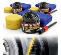 Premium Tire Coating Paste & Black Trim Restorer, Drip-Free Ceramic Rubber Polishing Wax Revives Deep Shine, UV Protection for Auto Interior Exterior, Includes Brush Towel & Sponge (3Pcs)