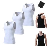 Premium Ultra-Soft Cotton Fitted Tank 3 Packs for Men & Women,Breathable Stretchy Casual Undershirts,Basic Solid Tanks Tops (FR/ES, Letras, L, Regular, Regular, White)