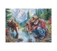 Premium Vaquero Caballo Granja Rural Campo Naturaleza Salvaje Bonita Puzzle 500 Piezas para Adultos Estimulante Divertido Y Cautivador Ideal para Hobby Y Familia 500 PCS（52×38cm）