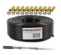 Premium X 50m de cable coaxial BASIC negro 135dB 4 veces apantallado CCS Cable coaxial de antena de TV por satélite 10x enchufe F