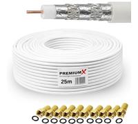 Premium X Cable coaxial PROFI PRO de 25 m 135 dB Cable de antena de 5 vías apantallado, COBRE PURO 135dB + 10 Conector F 8.00 mm en color "ORO" SIN CARGO