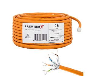 Premium X Cable de red CAT 7, 25 m, cable de cobre Ethernet, cable de datos S/FTP PiMF PoE Eca Kat7, cable de instalación para una colocación sin esfuerzo