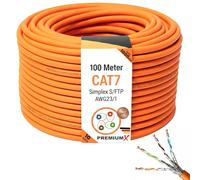 Premium X CAT 7 Cable de red 100m - Cable Ethernet CAT7 Cobre Puro - Blindado S/FTP - Cable de datos LAN Gigabit PIMF PoE 10Gbit/s Sin halógenos - Cable de instalación - 100 metros