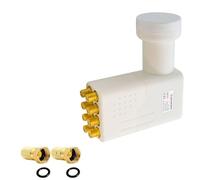 Premium X Octo LNB Conexión Directa Blanca 8 suscriptores Receptor Convertidor de señal de TV satelital HD 4K Incluido 16x Conector F Chapado en Oro con Anillo de Sellado