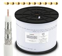 Premium X Profesional Set de Cables Coaxiales 100m - Cable Satelital Blanco | Cobre Puro | Cable de Antena Blindado de 4 vías | Incluye 10 Conectores F-Admite 8K, 4K UHD y 3D para Sat, Cable, DVB-T